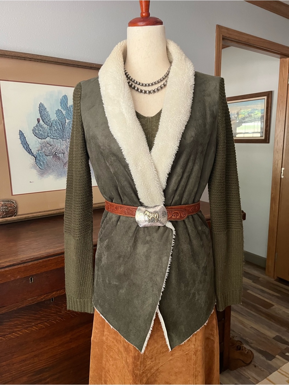 Miracle USA Olive Green Sweater Cardigan